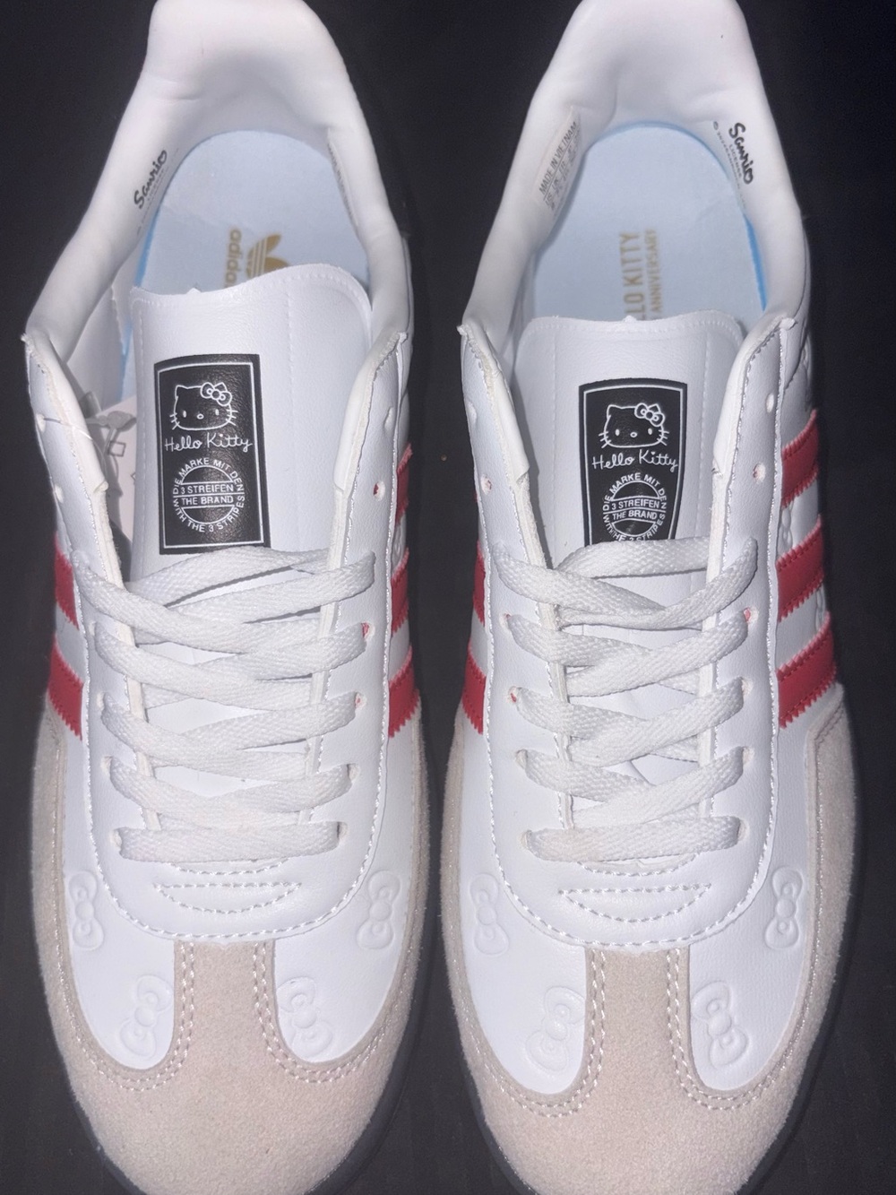 adidas White Hello Kitty Gazelle Sneakers with Red 3-Stripes - Picture 3 of 4